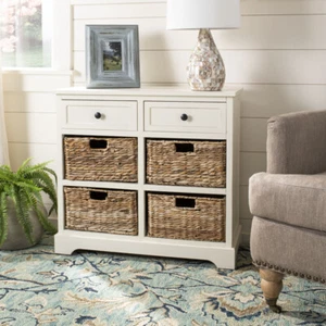 SAFAVIEH Herman Storage Unit With Wicker Baskets | Distressed Cream | - Picture 1 of 11