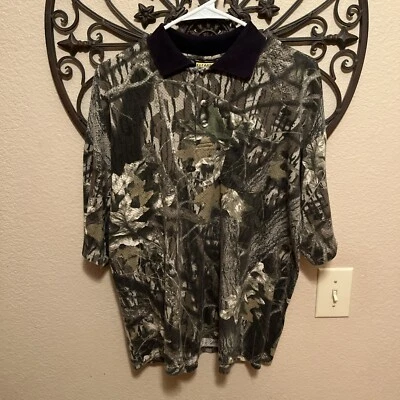 Sasquatch Hunting Camouflage Mesh Short Sleeve Polo Shirt w Pocket Men's XL - Image 1 of 4