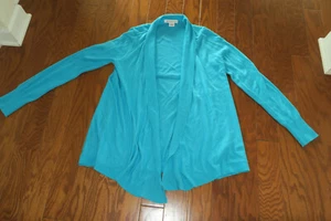 S 4 6 8 ❤LIZ CLAIBORNE❤OPEN SWEATER CARDIGAN❤️ BLUE ❤️SUPER SOFT ACRYLIC SHINY❤️ - Picture 1 of 5