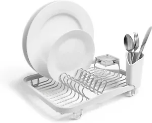 Dish Drying Rack with Removable Cutlery Holder, White/Nickel, In Sink/Counter - Picture 1 of 5
