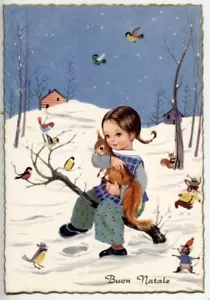 .Bambina con animaletti vestiti Natale PC Circa 1940. - Imagen 1 de 1