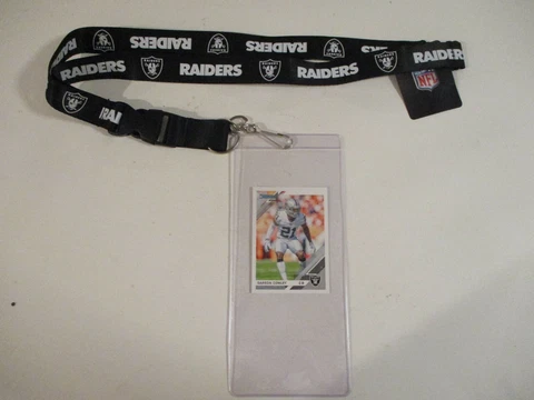 OAKLAND RAIDERS BLACK AND WHITE LANYARD WITH TICKET HOLDER PLUS PLAYER CARD Cover