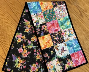 Quilted Table Runner 12x48 Reversible Hummingbirds Flowers, Custom Centerpiece - Picture 1 of 9