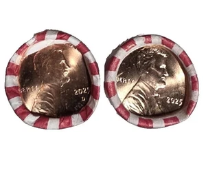 2025 P & D LINCOLN CENT PENNY ROLLS  - 2 Unopened Original Bank Wrap Rolls.. - Picture 1 of 2