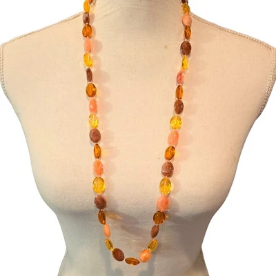 Necklace Vintage Acrylic Lucite Faceted Oval Beads 28" Yellow SKU2363 - Image 1 of 4