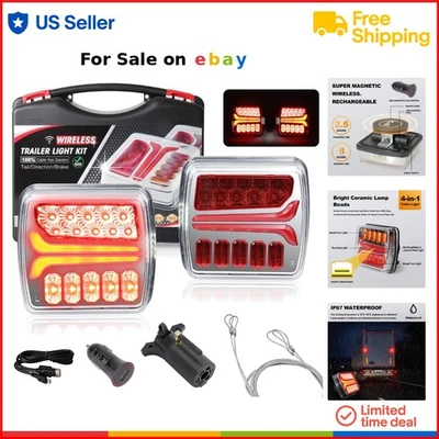 Wireless Trailer Lights Waterproof LED Magnetic Tow Light Kit for Trucks RV Boat - Image 1 of 4