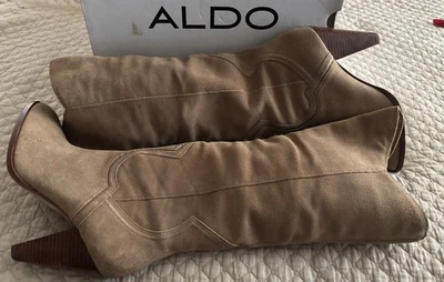 ALDO Norerwen Western Heeled Leather Suede Tall boots Beige Size 8.5 Cowgirl - Image 1 of 4