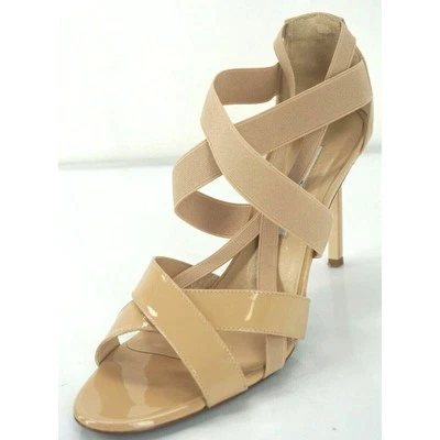 Manolo Blahnik Nude Patent Eletti Open Toe Strappy Sandals Size 39.5 New $745 Sz - Image 1 of 4