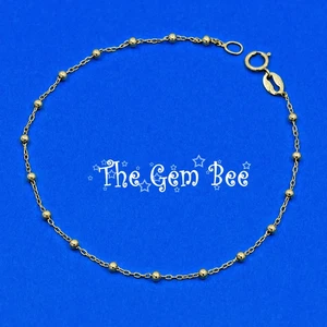 14K YELLOW GOLD Italian 2.08mm Ball Bead Station Chain Bracelet 7" with clasp - Picture 1 of 6