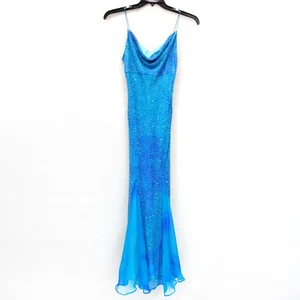 Papell Boutique Vintage Evening Beaded Silk Gown Faircore Slip Size 6 Glam Y2K - Picture 1 of 8