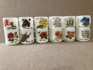 Vtg Brockway 70s Flower of the Month Milk Glass Mugs Set Of 12 complete set - Picture 1 of 8