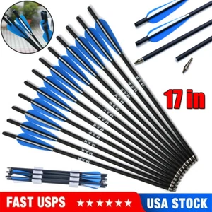 12Pcs 17-inch Carbon Crossbow Bolts OD8mm Shooting Hunting Replaceable Arrowhead - Picture 1 of 12