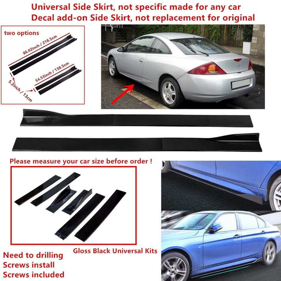 86/54.5" For 1999-2002 Mercury Cougar Universal Gloss Side Skirt Extension Lip - Image 1 of 4