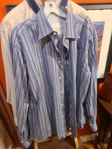 BRIONI Blue & Gray Striped Button Down Dress Shirt, Size XL - 16 / 34, Perfect - Picture 1 of 9
