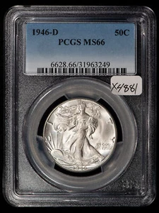 1946-D 50c Walking Liberty Silver Half Dollar - Blazer - PCGS MS 66 - SKU-X4881 - Picture 1 of 4