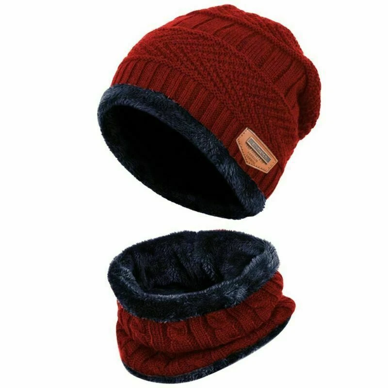 Winter Unisex Beanie Warm Cap Scarf Wool Knitted Hat & Neckerchief For Men Women - Image 1 of 4