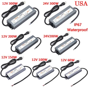 12/24V 60-300W IP67 Waterproof LED Power Supply Transformer Driver Adapter Black - Picture 1 of 34