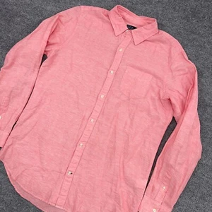 Gap Shirt Men LT Coral Pink Linen Pleated Business Classic Fit Long Sleeve Tall - Picture 1 of 9