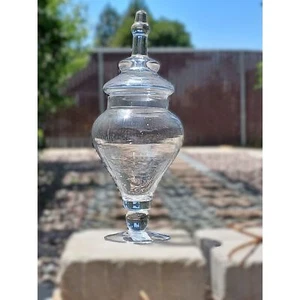 Tarro boticario vintage grande de vidrio soplado transparente con tapa muestra - Imagen 1 de 9