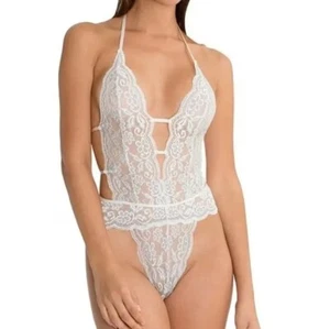 In Bloom By Jonquil TEDDY Blue Bell Open Back Floral Lace Thong Bridal Size S - Picture 1 of 8