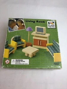 Plan Toys Living Room Small World Toys Wooden Dollhouse Furniture #7307 Complete - Picture 1 of 11