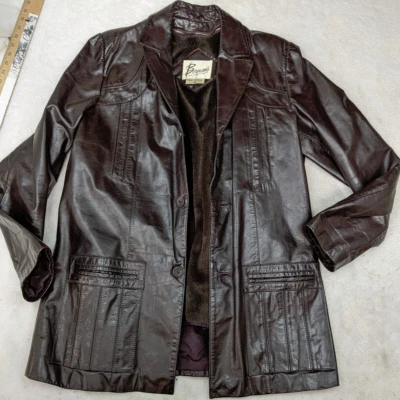 Chaqueta de Cuero Bernini Años 70 De Colección Para Hombre 44L Marrón Tres Botones Imitación Piel Cremallera Forrada Foto 1 de 4