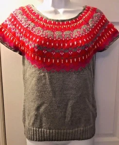 New MODA INTERNATIONAL Fair Isle Nordic Sweater Gray Red Pink Wools VS Sz S - Picture 1 of 5