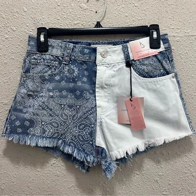 Happily Grey Paisley High Rise Distressed Jean Shorts 3/26 - Image 1 of 4