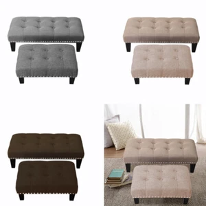 Ottoman Footstool Modern Rectangle Footrest Linen Padded Seat with 4 Wooden Legs - Picture 1 of 12