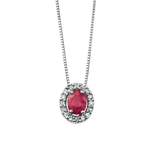 Oval Ruby and Diamond Pendant 9ct White Gold 375 Hallmarked British Made - Picture 1 of 3