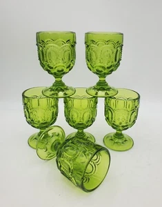 Set Of 6 LE Smith 3.75"H Green Moon And Stars Wine Cordial Glass Goblets 4272 Sm - Picture 1 of 9