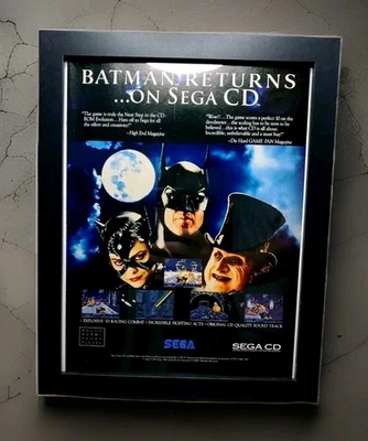 Sega Visions Batman Returns Sega CD anuncio de revista enmarcado (1993) Keaton DeVito Foto 1 de 4