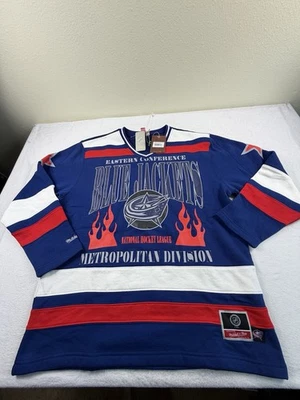Mitchell & Ness Columbus Blue Jackets NHL Jersey Style Crew Sweatshirt Sz M $95 - Image 1 of 4