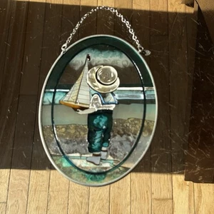 AMIA Denver Co. Nautical Beach Boy Holding Sailboat Sun Catcher Stained Glass - Picture 1 of 18