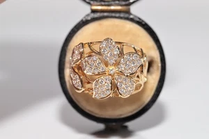 Vintage Ring um 1990 14 Karat Gold natürlicher Diamant Blumen Design - Bild 1 von 14