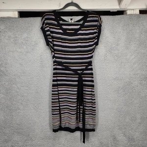 M Missoni Women's Size 4 Black Striped Knit Midi Dress With Belt Made in Italy - Afbeelding 1 van 15