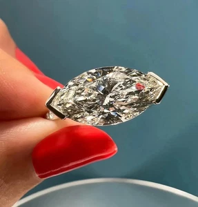 Anello di Fidanzamento 12X6MM Est West Taglio Marquise Moissanite Placcato Oro Bianco 14K - Foto 1 di 13