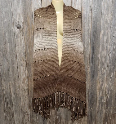 NEW Brown Ombre Hand Knitted Shawl Wrap Scarf Boho Hippie Gift Coverup - Image 1 of 4