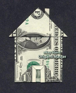 Dollar Origami HAUS mit Schornstein aus ECHTGELD Handarbeit Kunst Geld Geschenk - Bild 1 von 9
