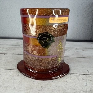 Votivkerzenhalter Griechische Handarbeit Kunst Glas Bernstein Rot Blattgold Metallic AION - Bild 1 von 11