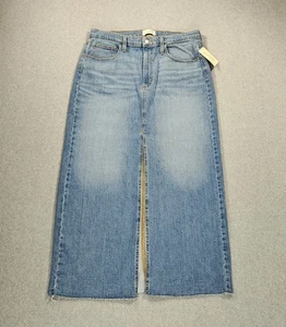 NUEVO CON ETIQUETAS Universal Hilo Azul Denim Jean Maxi Falda Abertura Frontal Mujeres Talla 14 Dobladillo Crudo - Imagen 1 de 13