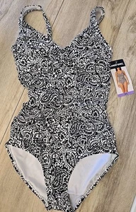 NEW Lands End Paisley One-Piece Swimsuit XS Black & White Nylon Spandex - Picture 1 of 3