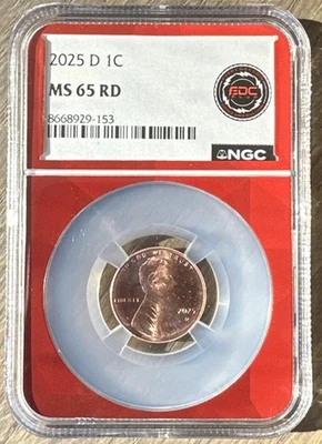 2025 D  1c Lincoln Shield Cent Penny NGC MS 65 RD EDC Red Core Last Year - Image 1 of 2