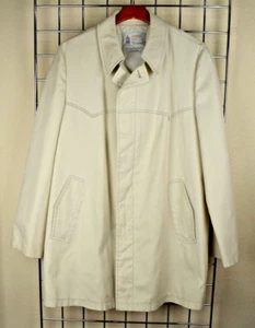 London Fog Car Coat VTG 70s Classic Pale Beige Lined Button Front Sz 44 34"L - Picture 1 of 12