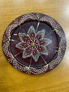 Vintage ART Wood Hand carved\Painted Decor Plate Bulgaria 5" Collectibles Rare - Picture 1 of 6