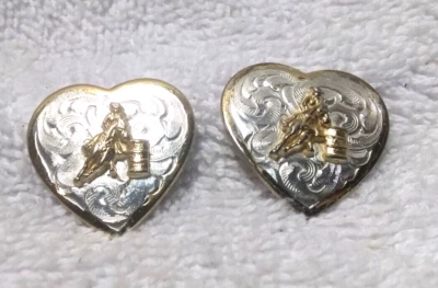 Montana Silversmiths Silver Gold Heart Shape Barrel Race Earrings Stud Great - Image 1 of 4