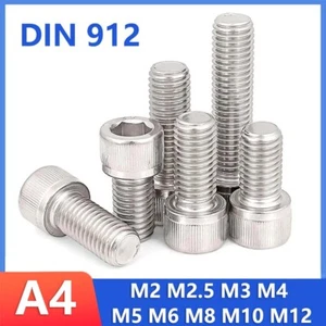 M2 - M12 Metric A4 Stainless Steel Allen Bolt Socket Cap Screws Hex Head DIN 912 - Picture 1 of 12