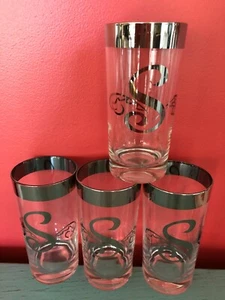 Vintage Dorothy Thorpe Longdrink Cocktail Glas Set 4 Monogram Initialen S Silber - Bild 1 von 1