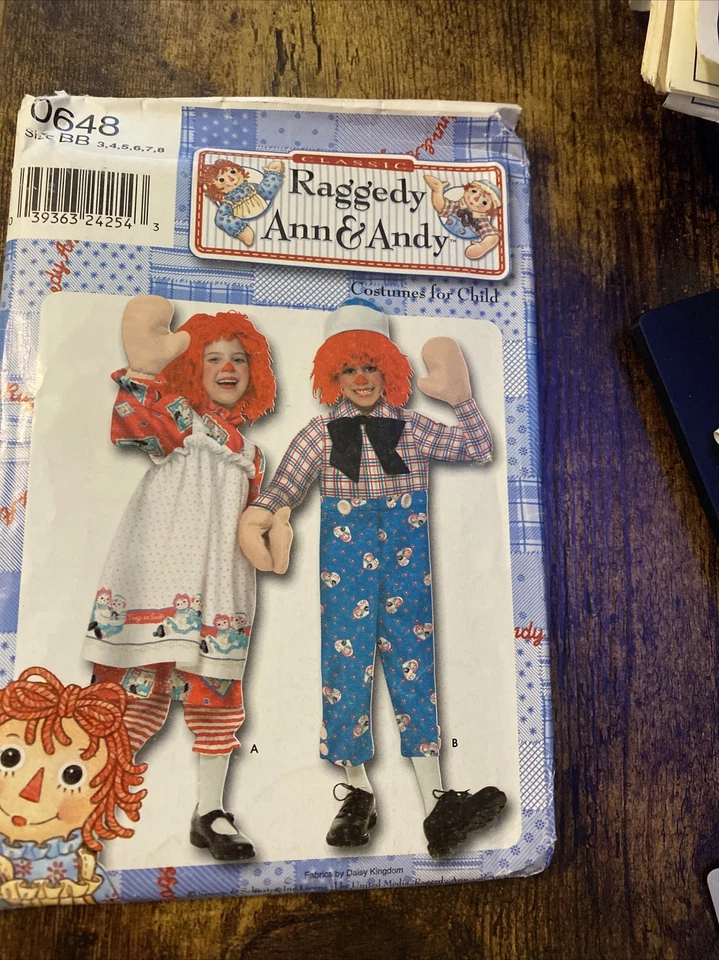 Raggedy Ann Andy Costume Simplicity 0648  Sz 3 - 8 Pattern Uncut - Image 1 of 1