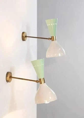 Pair of 1950S Italian Modern Diabolo Sconces Stilnovo Style, Wall Light Fixture Cover